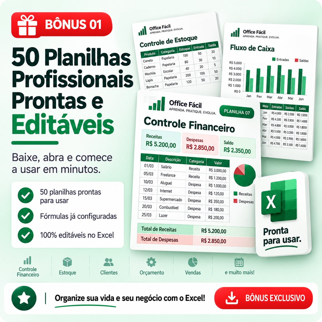 50 Planilhas Profissionais Prontas e Editáveis