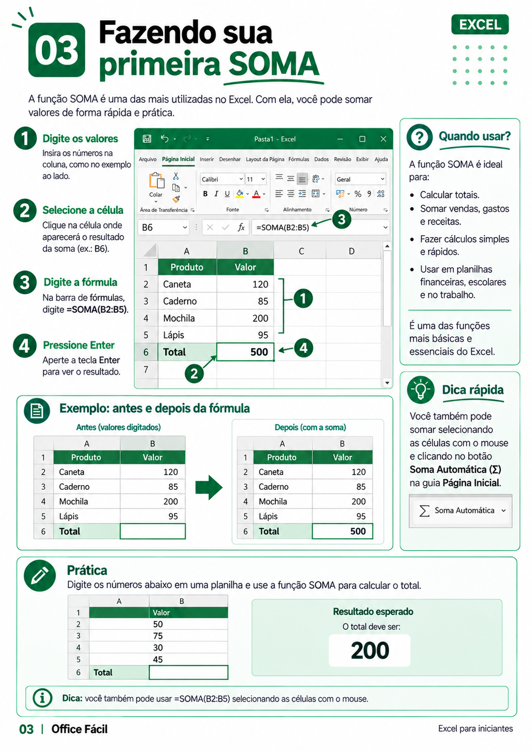 Exemplo de página do material de Excel