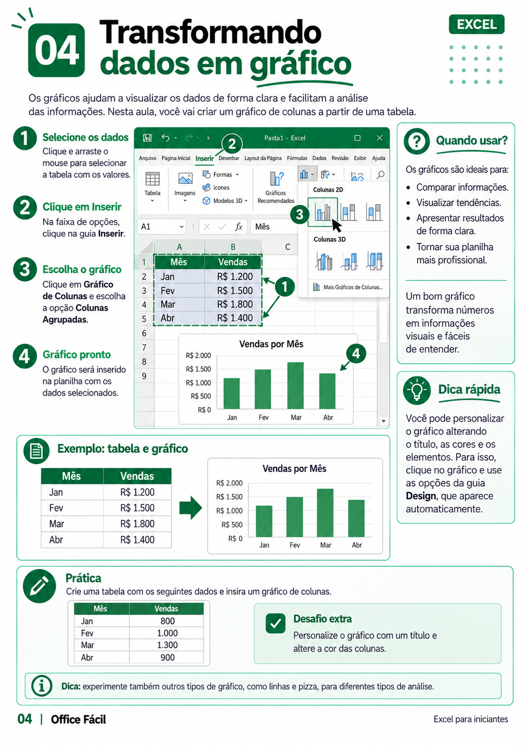 Exemplo de página do material de Excel